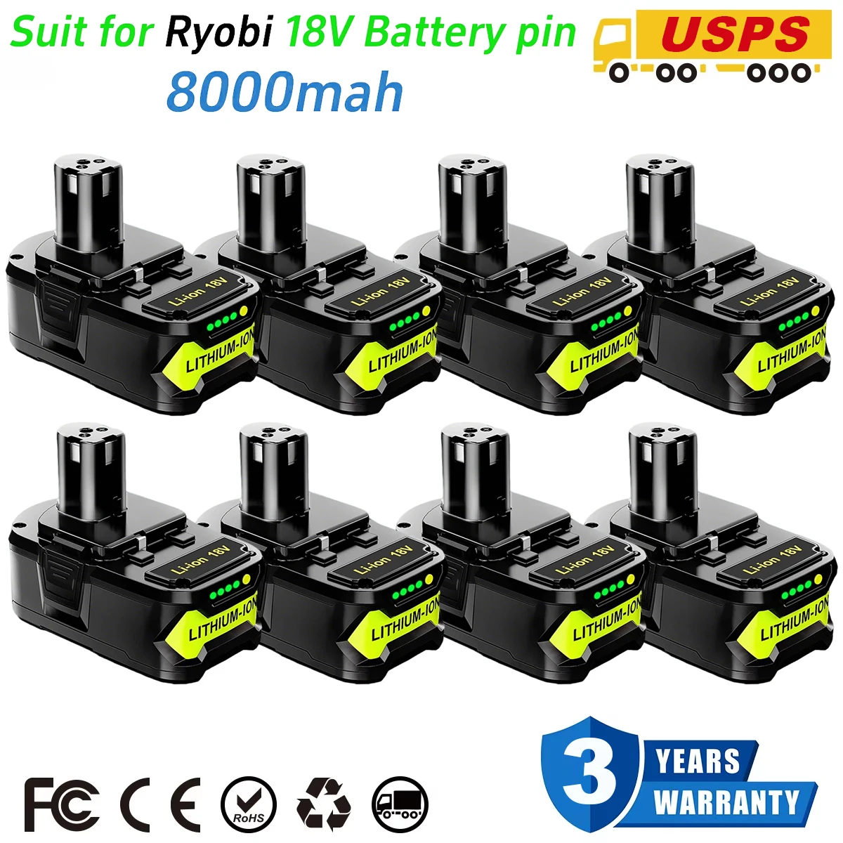 YHTechnology P108 4/8Pack 8.0Ah 18V One+ Lithium Battery Replace for Ryobi P102 P103 P104 P105 P107 Electric Tools Battery pin
YHTechnology P108 4/8Pack 8.0Ah 18V One+ Lithium Battery Replace for Ryobi P102 P103 P104 P105 P107 Electric Tools Battery pin