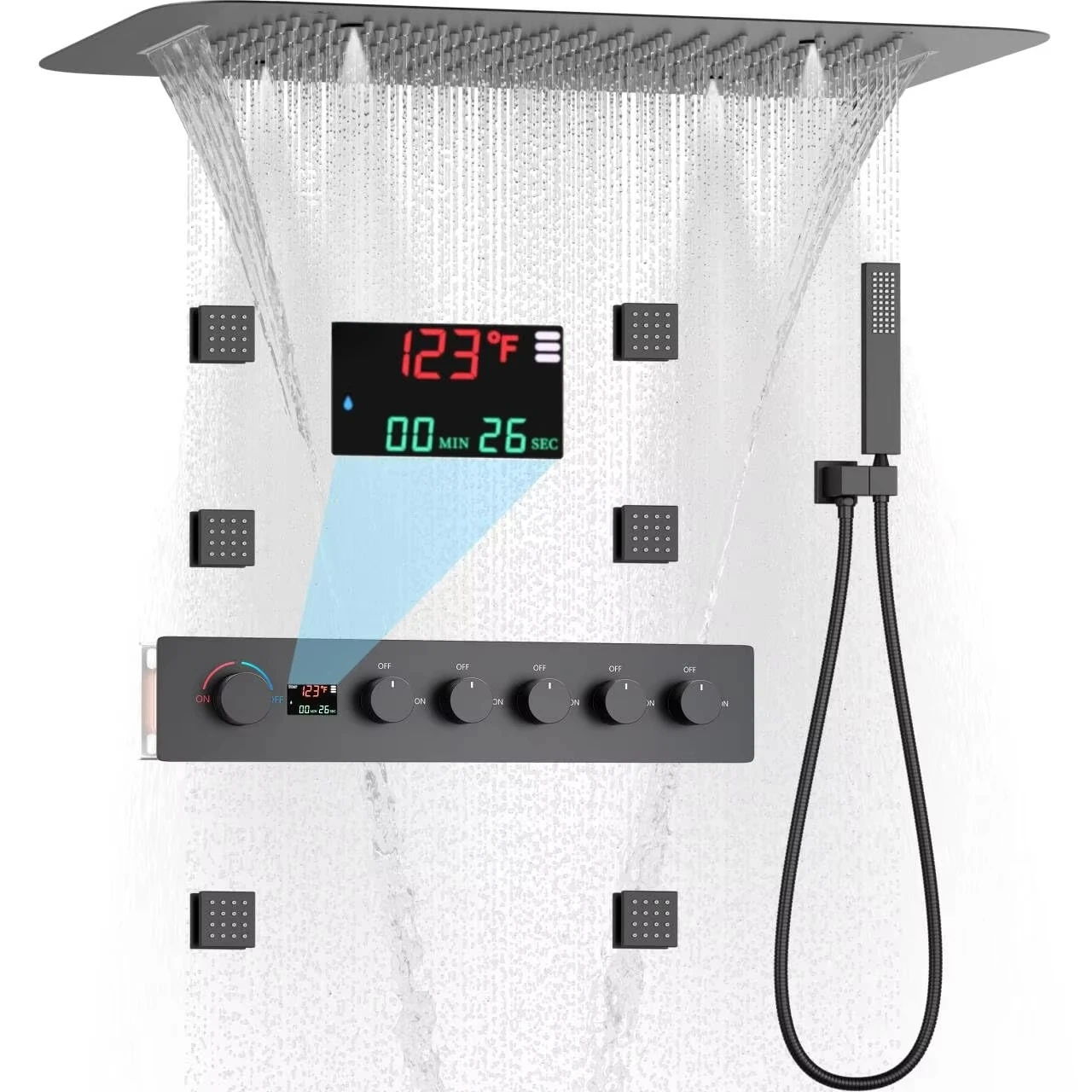 Matte Black 16x24 Inch Rain Waterfall Rainfall Mist Shower Faucet Set Complete Full Body Thermostatic Shower System Sets
Matte Black 16x24 Inch Rain Waterfall Rainfall Mist Shower Faucet Set Complete Full Body Thermostatic Shower System Sets