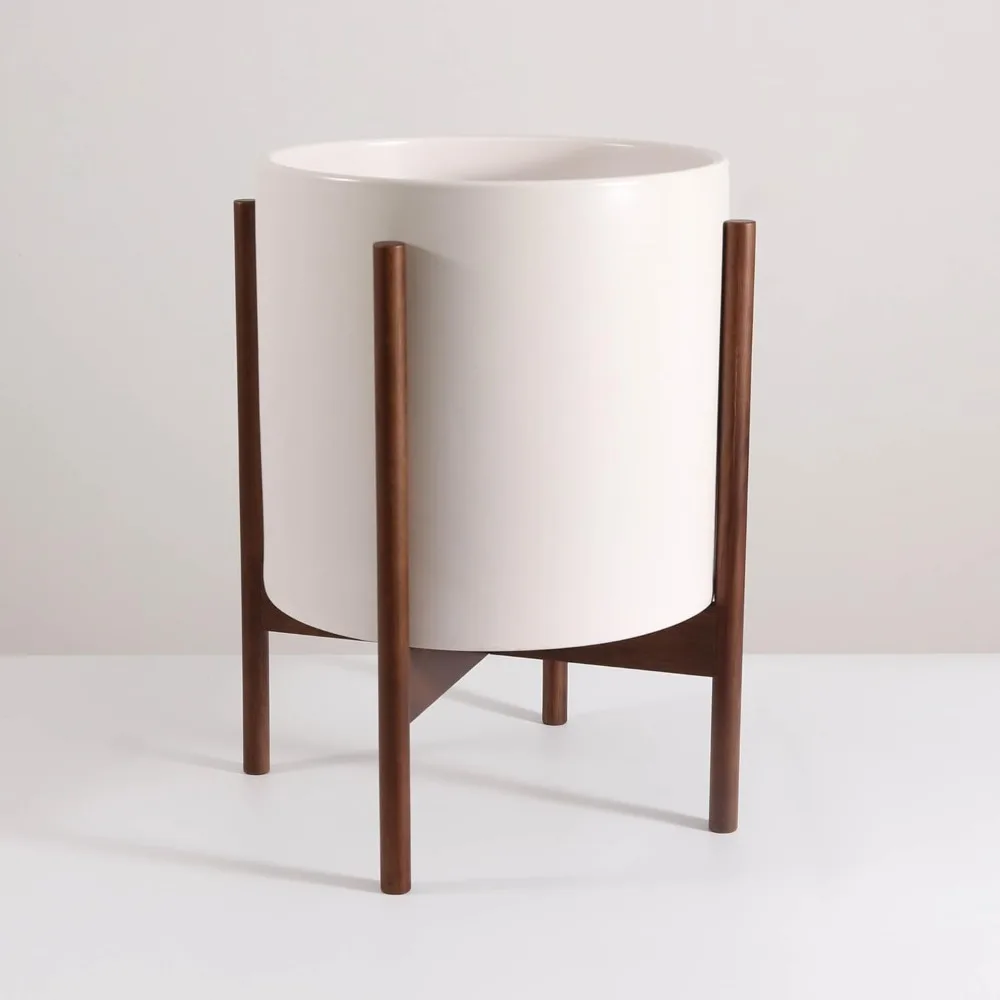 Mid Century Pot with Walnut Wood Stand - 12 inch Indoor Large Ceramic Planter for Plants, Flower, Small Tree with Drainage - Mod
Mid Century Pot with Walnut Wood Stand - 12 inch Indoor Large Ceramic Planter for Plants, Flower, Small Tree with Drainage - Mod