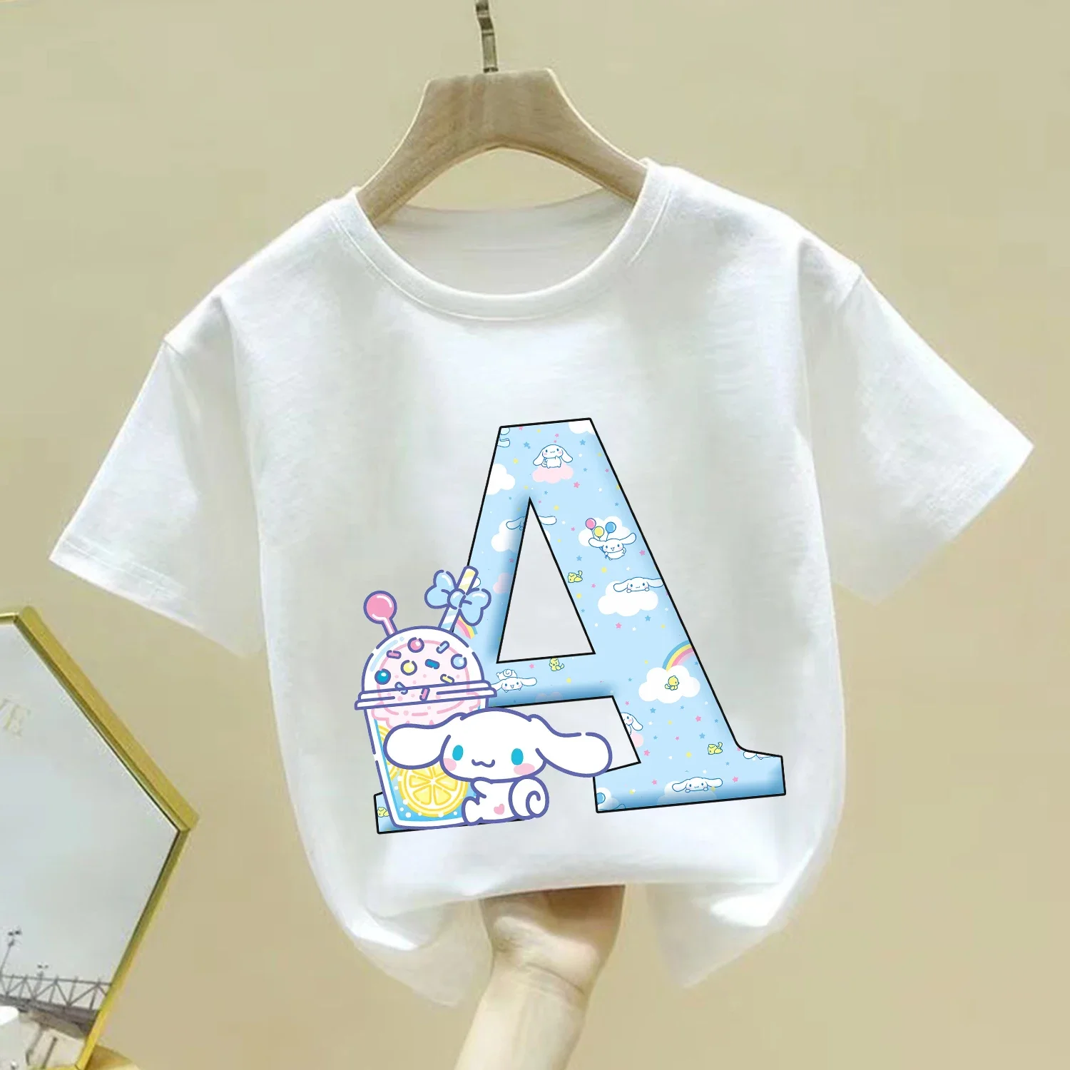 Cinnamoroll T-shirt Children A-Z Letter Tee Top Summer Round Collar Clothing Fashion White Short Sleeve Kids Casual Clothes Gift
Cinnamoroll T-shirt Children A-Z Letter Tee Top Summer Round Collar Clothing Fashion White Short Sleeve Kids Casual Clothes Gift