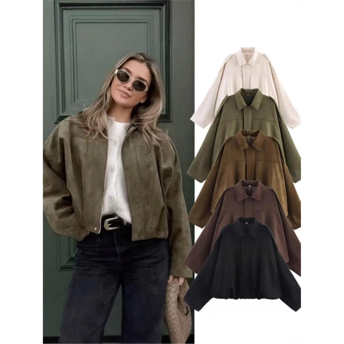 Весна 2024, женская бархатная текстура, куртка-бомбер, верхняя одежда с откидным воротником, свободная посадка, европейский однотонный модный костюм
Весна 2024, женская бархатная текстура, куртка-бомбер, верхняя одежда с откидным воротником, свободная посадка, европейский однотонный модный костюм