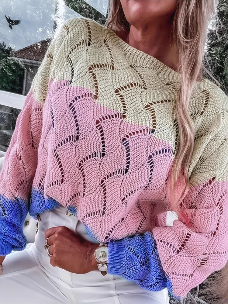 Fashion Patchwork Knit Sweater Lady Casual O Neck Long Sleeve Pullover Loose Sweaters Tops For Women Holiday Streetwear Clothes
Fashion Patchwork Knit Sweater Lady Casual O Neck Long Sleeve Pullover Loose Sweaters Tops For Women Holiday Streetwear Clothes