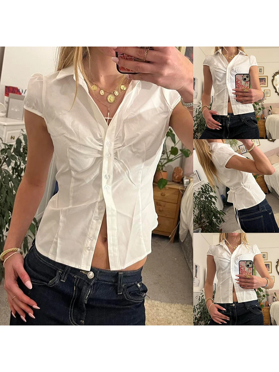 Women s Casual Fit Solid Color Button Down Shirt with Lapel V Neck and Short Sleeves - Perfect for Summer Fashion
Women s Casual Fit Solid Color Button Down Shirt with Lapel V Neck and Short Sleeves - Perfect for Summer Fashion