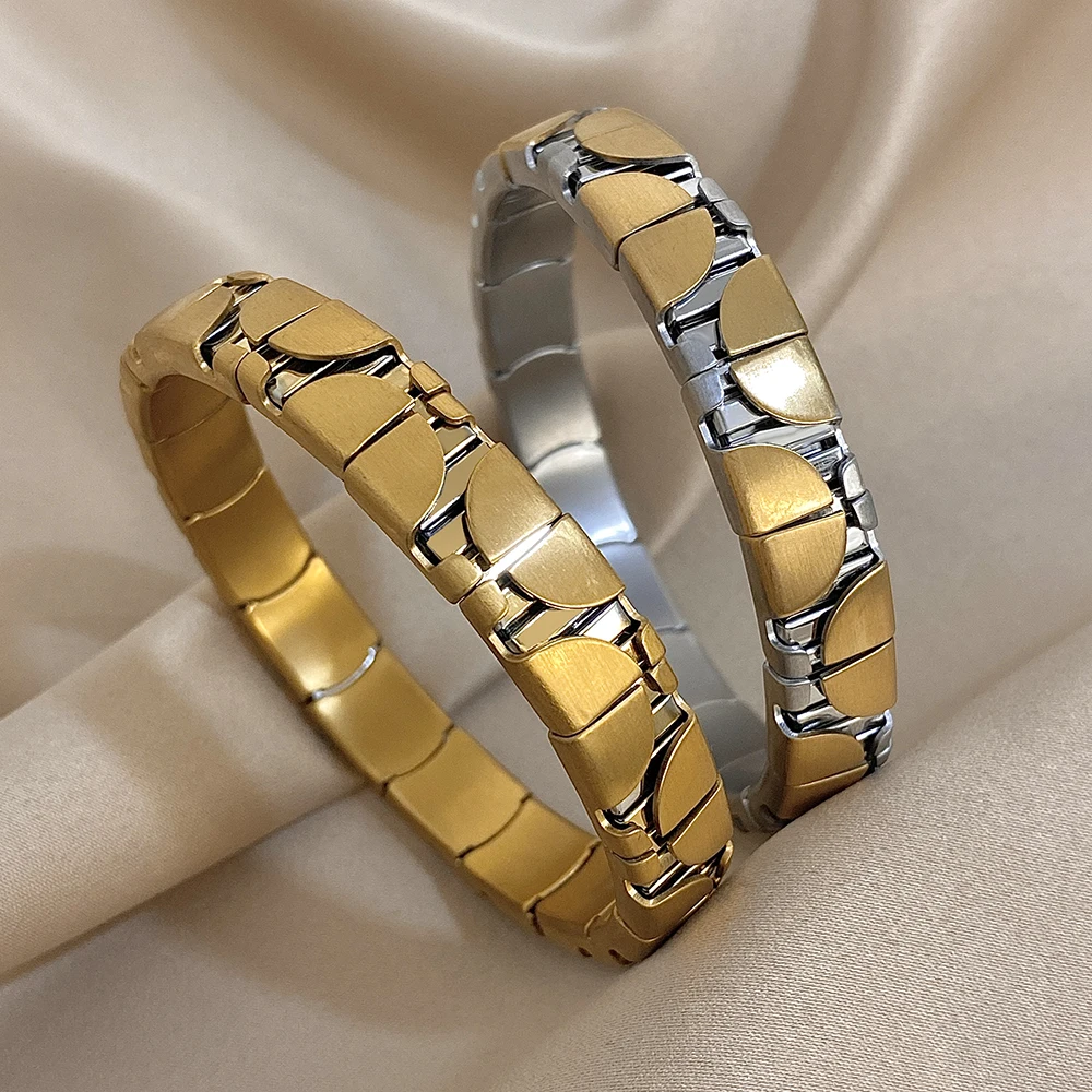 Simple Stainless Steel Round Elastic Bracelet for Women Punk Cool Golden Silvery Geometric Couple Bangle Waterproof Jewelry Gift 
Simple Stainless Steel Round Elastic Bracelet for Women Punk Cool Golden Silvery Geometric Couple Bangle Waterproof Jewelry Gift