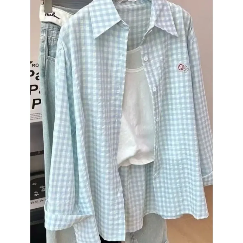 smvp Blue Plaid Long Sleeve Casual Shirt Lightweight Sun Protection Loose Stitching Design Cotton Polyester Blend Women's Top
smvp Blue Plaid Long Sleeve Casual Shirt Lightweight Sun Protection Loose Stitching Design Cotton Polyester Blend Women's Top