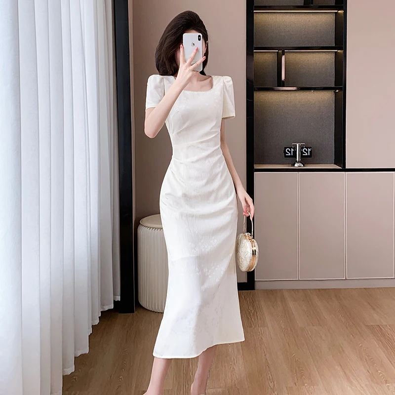 Women Summer Elegant Celebrity Style Square Neck Jacquard Slim Long Dress Party
Women Summer Elegant Celebrity Style Square Neck Jacquard Slim Long Dress Party