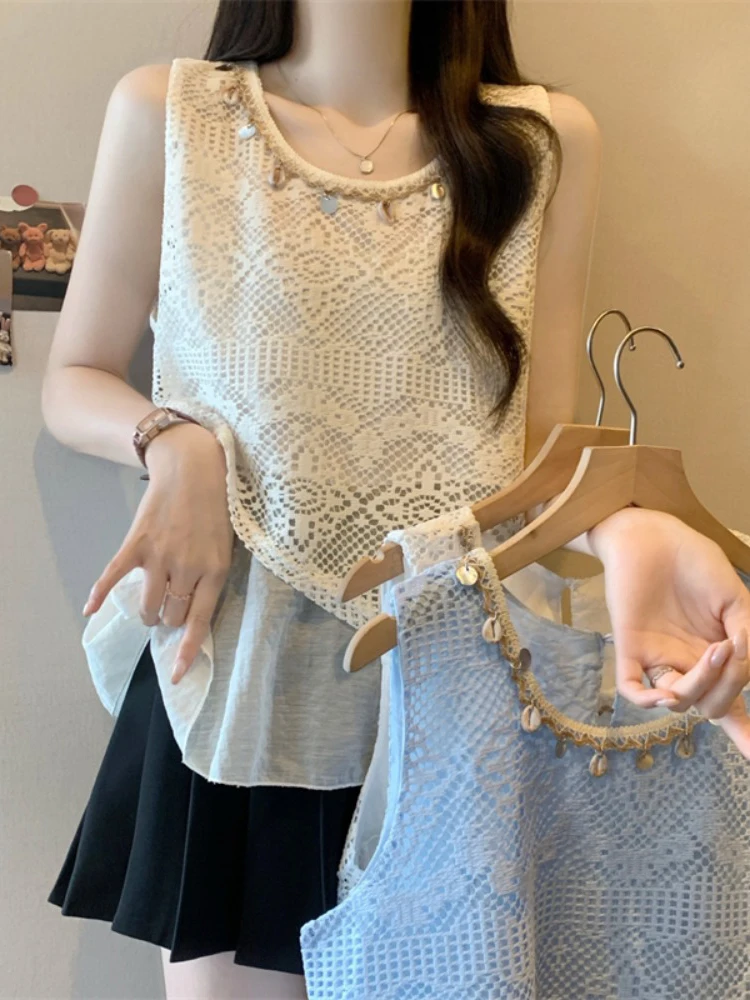 Summer Thin n Hollow out Ice Silk Strap Vest Irregular Splicing Women's Faion Outerwear Casual Sle Loose Fit
Summer Thin n Hollow out Ice Silk Strap Vest Irregular Splicing Women's Faion Outerwear Casual Sle Loose Fit