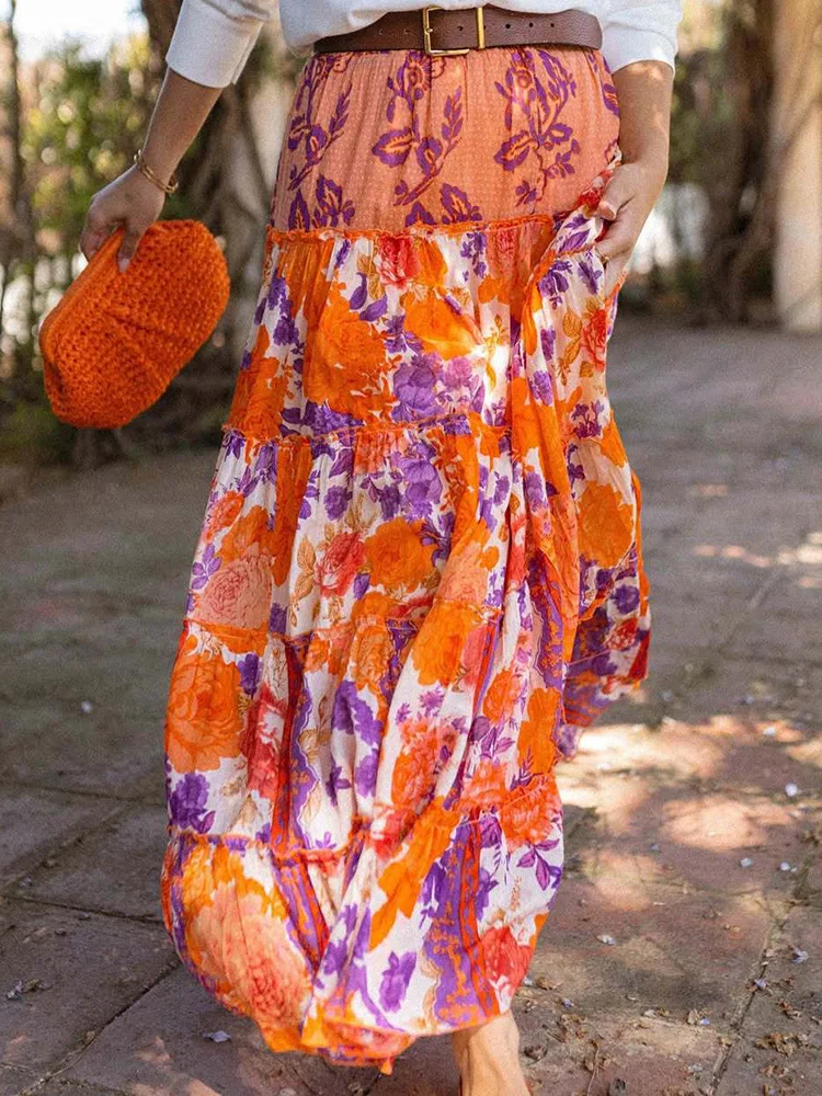 High Waist Patchwork Ruffles Print Skirt Summer Elegant Women Casual Long Skirt Femme Loose Floor-Length Maxi Skirt Dropshipping
High Waist Patchwork Ruffles Print Skirt Summer Elegant Women Casual Long Skirt Femme Loose Floor-Length Maxi Skirt Dropshipping
