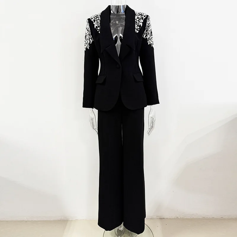 European and American Stars Fashion New Heavy Industry Silver Beads with Diamonds One-button Suit Jacket, Trousers Suit
European and American Stars Fashion New Heavy Industry Silver Beads with Diamonds One-button Suit Jacket, Trousers Suit