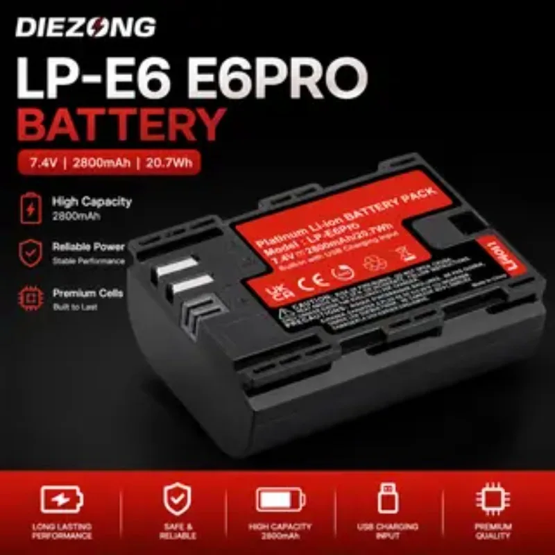 2800mAh Bulit-in USB LP-E6 LP E6 LPE6 LP E6N Battery Akku for Canon 5D Mark II III 7D 60D EOS 6D 70D 80D EOS 5DS R Cameras
2800mAh Bulit-in USB LP-E6 LP E6 LPE6 LP E6N Battery Akku for Canon 5D Mark II III 7D 60D EOS 6D 70D 80D EOS 5DS R Cameras