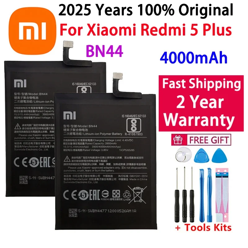2025 лет, высококачественный оригинальный аккумулятор Xiao mi BN44 для Xiaomi Redmi 5 Plus 5 Plus, 4000 мАч, аккумулятор для мобильного телефона
2025 лет, высококачественный оригинальный аккумулятор Xiao mi BN44 для Xiaomi Redmi 5 Plus 5 Plus, 4000 мАч, аккумулятор для мобильного телефона