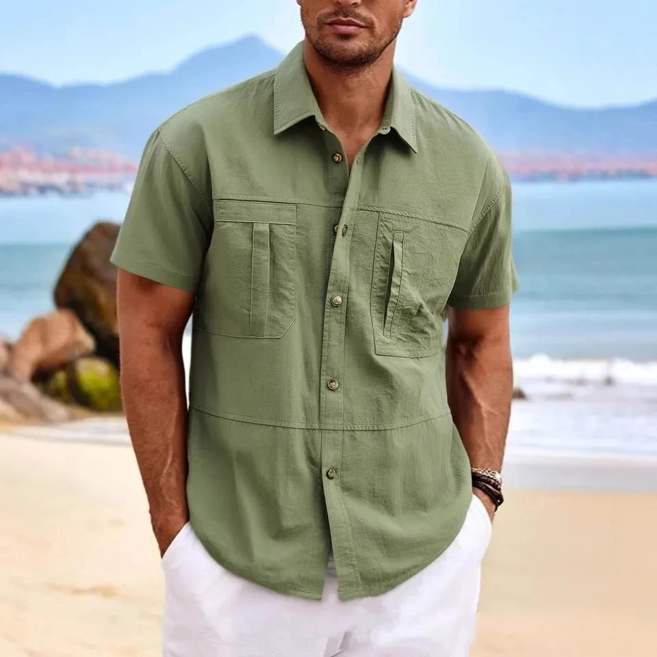 Men's Casual Button Down Shirts Short Sleeve Summer Beach Shirt For Men Solid Color Casual Vacation Shirts Top Male Clothes
Men's Casual Button Down Shirts Short Sleeve Summer Beach Shirt For Men Solid Color Casual Vacation Shirts Top Male Clothes