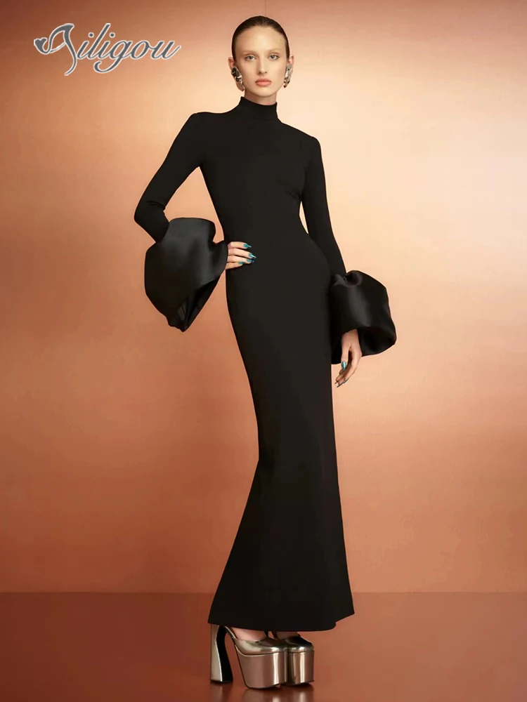 Ailigou 2024 New Women's High Quality Black Sexy Speaker Long Sleeve Tight Maxi Bandage Dress Elegant Celebrity Party Dress
Ailigou 2024 New Women's High Quality Black Sexy Speaker Long Sleeve Tight Maxi Bandage Dress Elegant Celebrity Party Dress