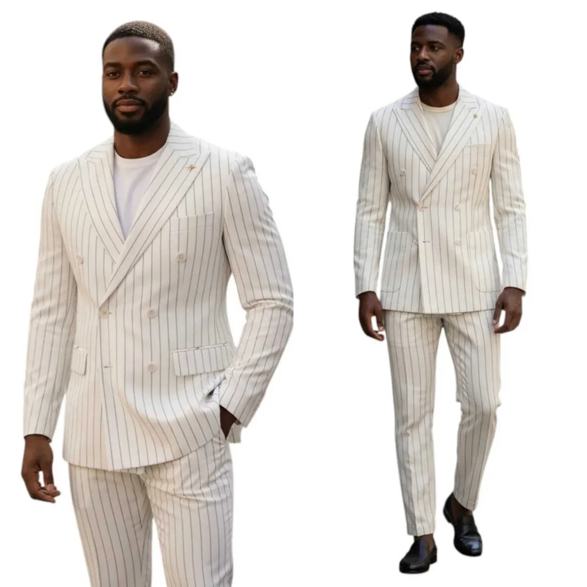 Classic Stripe 2 Pieces Suits For Men Double Breasted Peaked Lapel Jacket Sets Customized Trajes Para Hombre
Classic Stripe 2 Pieces Suits For Men Double Breasted Peaked Lapel Jacket Sets Customized Trajes Para Hombre