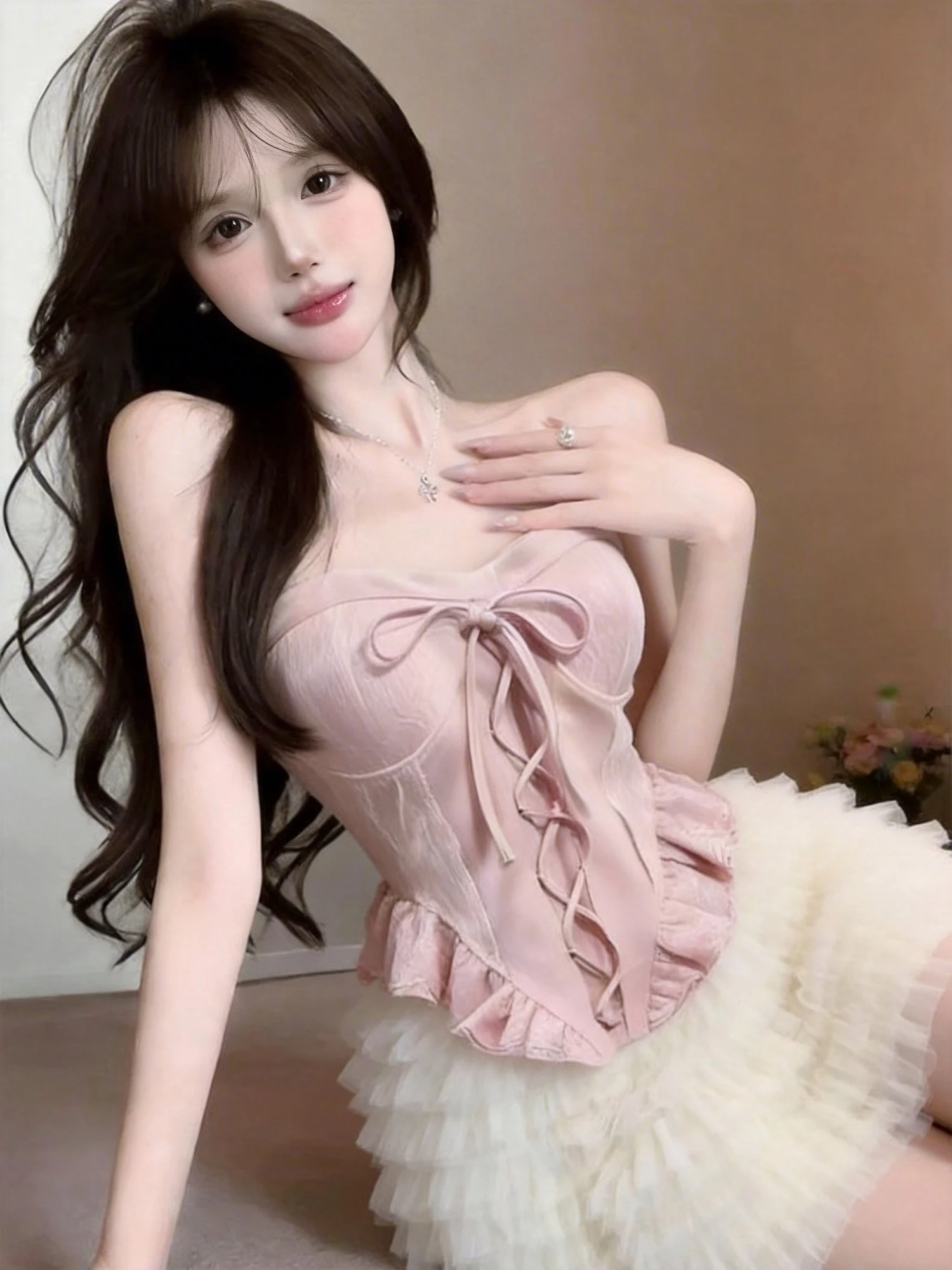 Sweet Sexy Lace Trim Crop Top And Skirt Set Korean Style Slim Fit Summer Casual Knot Cake Skirt Two Piece Set
Sweet Sexy Lace Trim Crop Top And Skirt Set Korean Style Slim Fit Summer Casual Knot Cake Skirt Two Piece Set