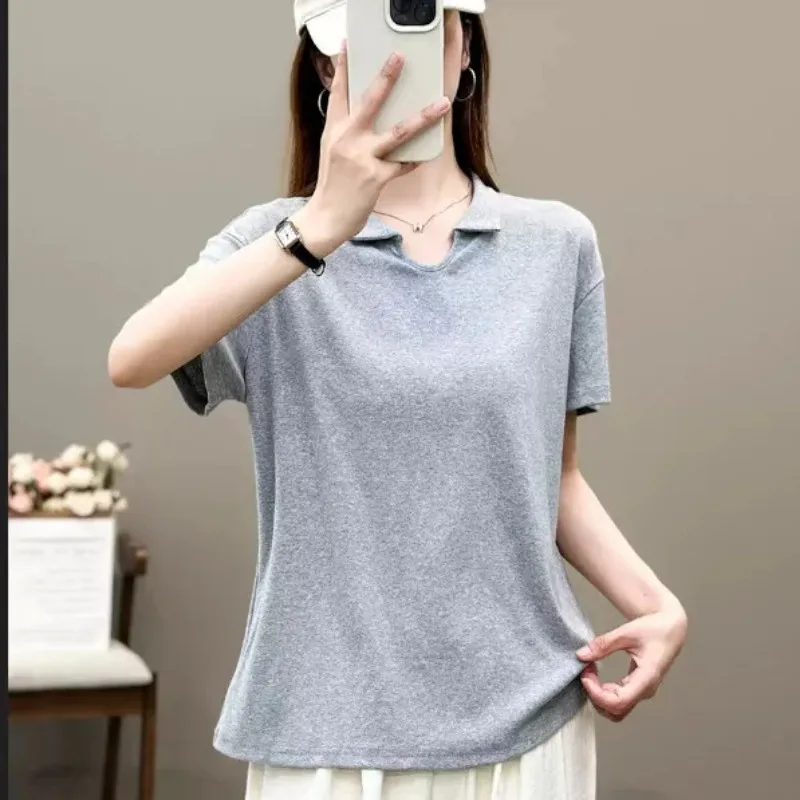 Women's 100% Cotton Polo T Shirt U Neck Short Sleeve Loose Casual Breathable Elastic Top
Women's 100% Cotton Polo T Shirt U Neck Short Sleeve Loose Casual Breathable Elastic Top