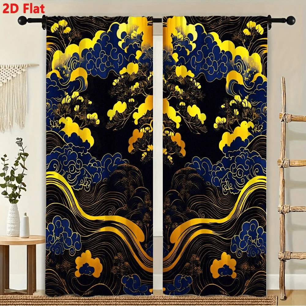 2Pcs Curtains Blue And Gold Waves Geometry Window Drapes for Bedroom Room Decor Decoration Window Treatment.
2Pcs Curtains Blue And Gold Waves Geometry Window Drapes for Bedroom Room Decor Decoration Window Treatment.