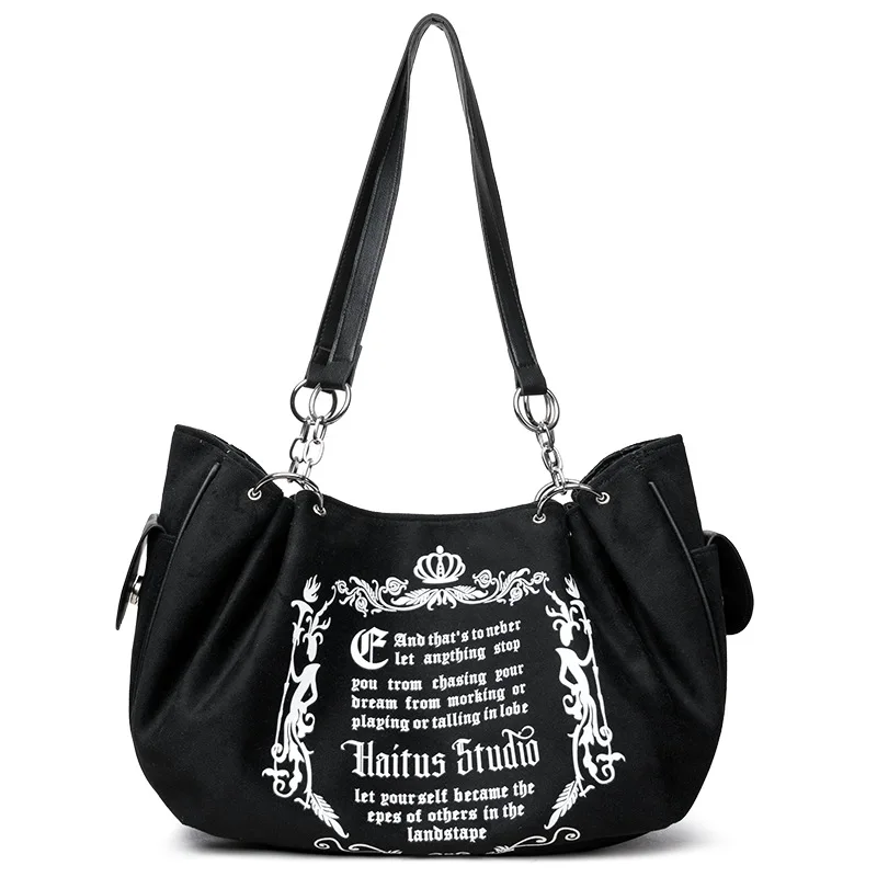 Large Capacity Letter Pattern Y2K Women Vintage Tote Bag Designer Gothic Style Ladies Grunge Chain Travel Shoulder Bag Hot Sell
Large Capacity Letter Pattern Y2K Women Vintage Tote Bag Designer Gothic Style Ladies Grunge Chain Travel Shoulder Bag Hot Sell