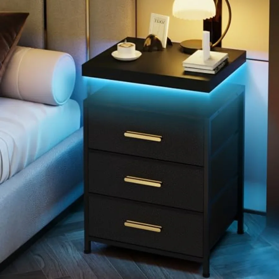 Night Stand with APP Control LED Lights, 3 Fabric Storage Drawers with PU Finish, Floating Top Design, Bedside Table with Open
Night Stand with APP Control LED Lights, 3 Fabric Storage Drawers with PU Finish, Floating Top Design, Bedside Table with Open