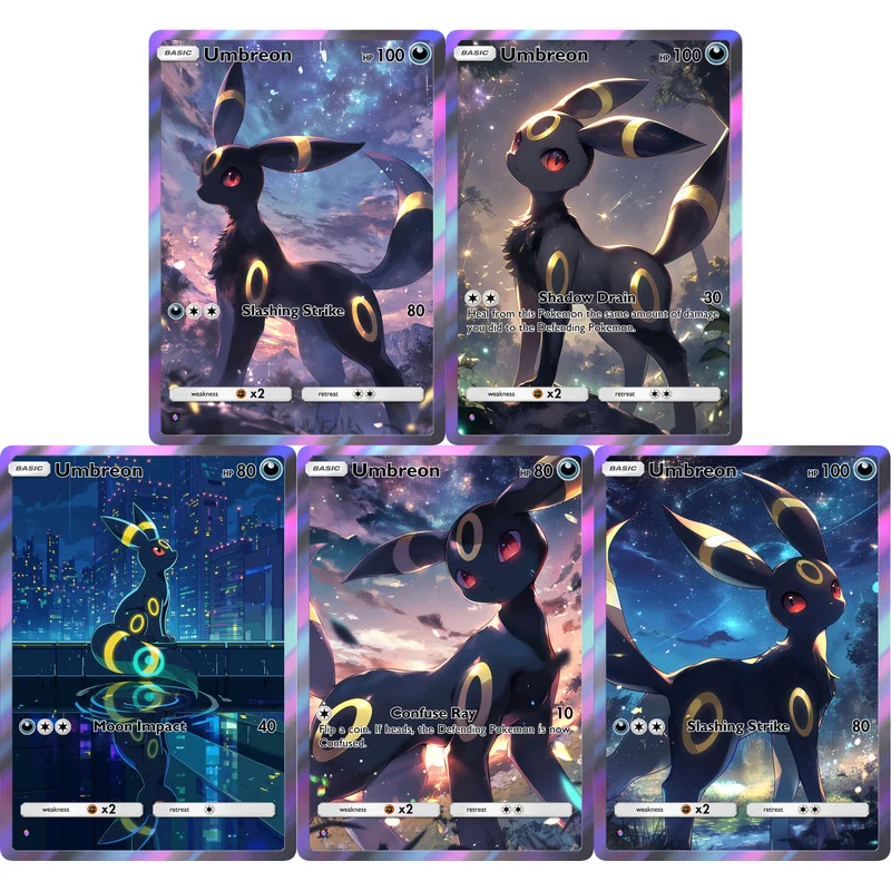 5Pcs Umbreon Trading Cards Set Full Art Holographic Dark Creature Collectible Game Cards Kids Fans Gift
5Pcs Umbreon Trading Cards Set Full Art Holographic Dark Creature Collectible Game Cards Kids Fans Gift