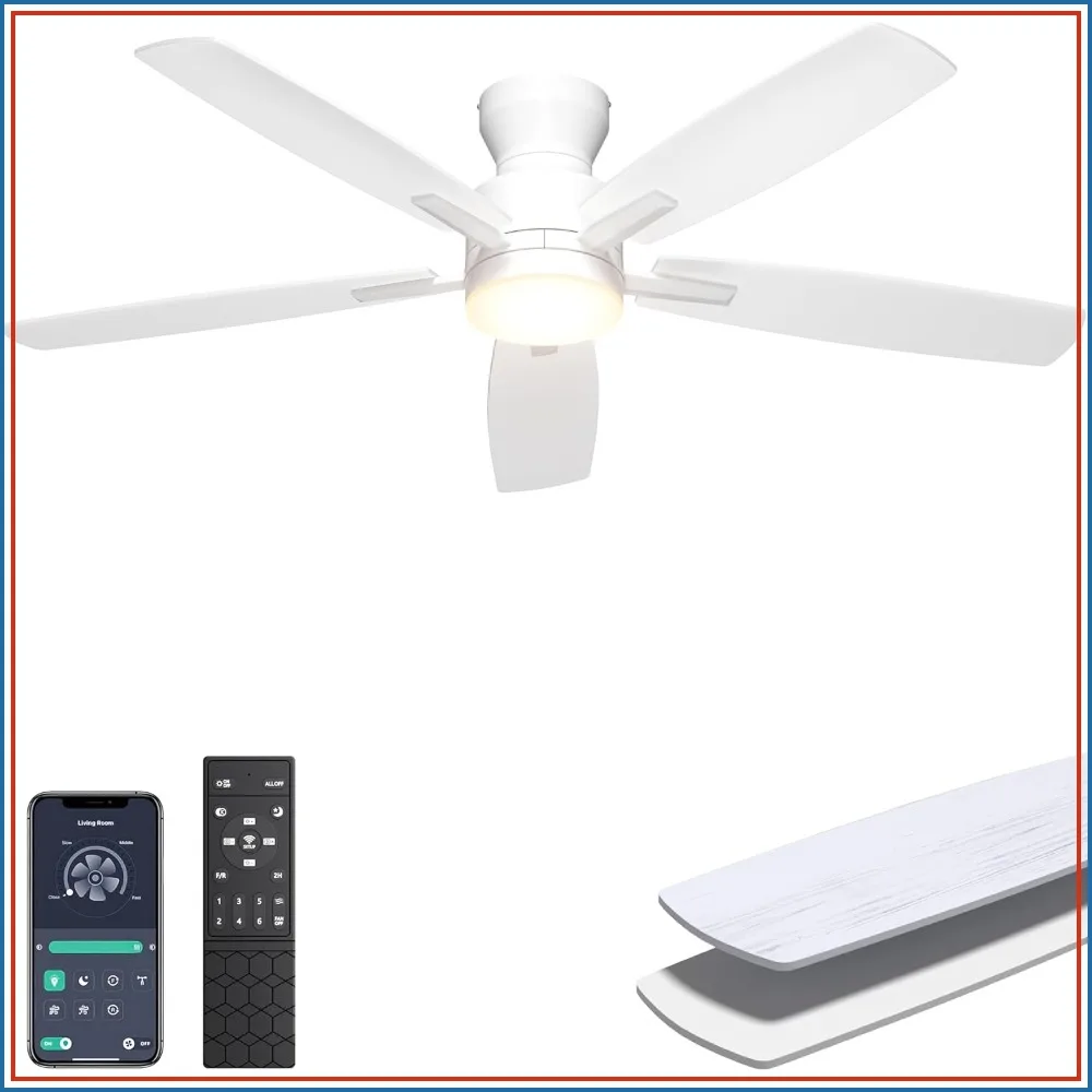 52'' Low Profile Ceiling Fan with Lights, Remote/APP Control, Flush Mount, Dimmable, Quiet DC Motor, Indoor, White
52'' Low Profile Ceiling Fan with Lights, Remote/APP Control, Flush Mount, Dimmable, Quiet DC Motor, Indoor, White