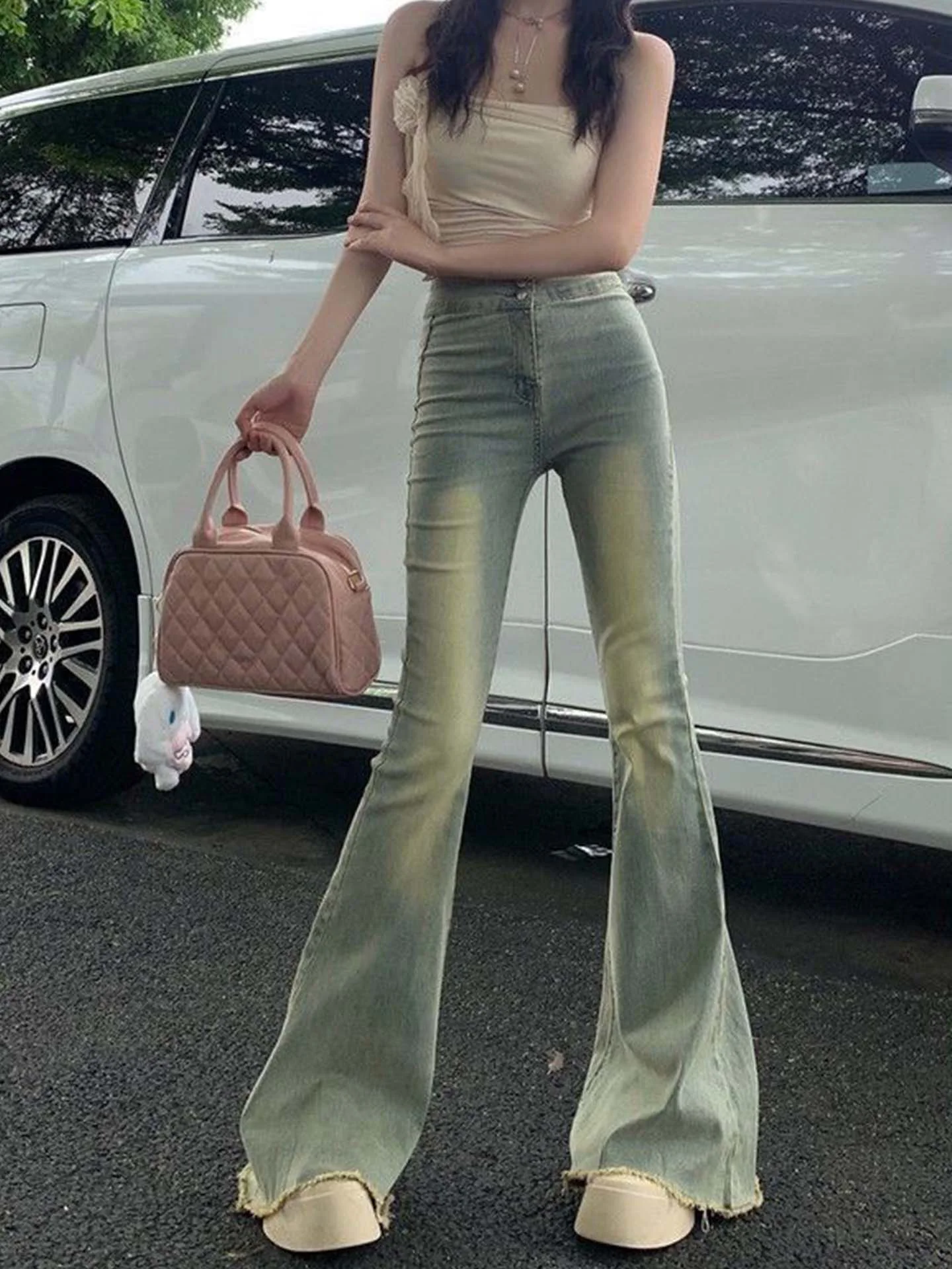 Slim Fit High Waist Bell Bot Jeans Women's Spring Vintage Frayed Fi Tail Denim Pants Lengthening Legs Visual Effect
Slim Fit High Waist Bell Bot Jeans Women's Spring Vintage Frayed Fi Tail Denim Pants Lengthening Legs Visual Effect
