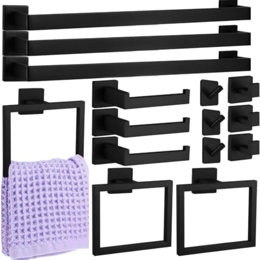 Bathroom towel rack set: matte black metal, 15-piece including 3x24inch holders, 3 hand towel rings, 3 toilet paper holders, 6
Bathroom towel rack set: matte black metal, 15-piece including 3x24inch holders, 3 hand towel rings, 3 toilet paper holders, 6