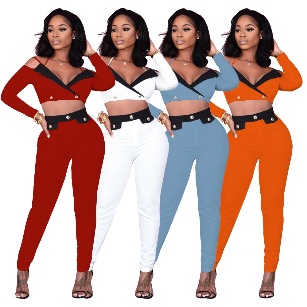 Autumn and Winter Women Sexy Show Umbilical Deep V Neck Show Shoulder Stitching Jacket Slim Pants Street Fashion
Autumn and Winter Women Sexy Show Umbilical Deep V Neck Show Shoulder Stitching Jacket Slim Pants Street Fashion