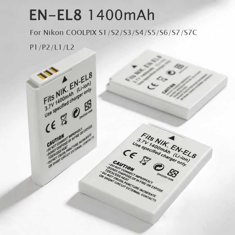 EN EL8 ENEL8 EN-EL8 Batteries 3.7V 1400mAh for Nikon COOLPIX S1 S2 S3 S4 S5 S6 S7 S7C S8 S9 S51 S50 S52 P1 P2 L1 Camera Battery
EN EL8 ENEL8 EN-EL8 Batteries 3.7V 1400mAh for Nikon COOLPIX S1 S2 S3 S4 S5 S6 S7 S7C S8 S9 S51 S50 S52 P1 P2 L1 Camera Battery