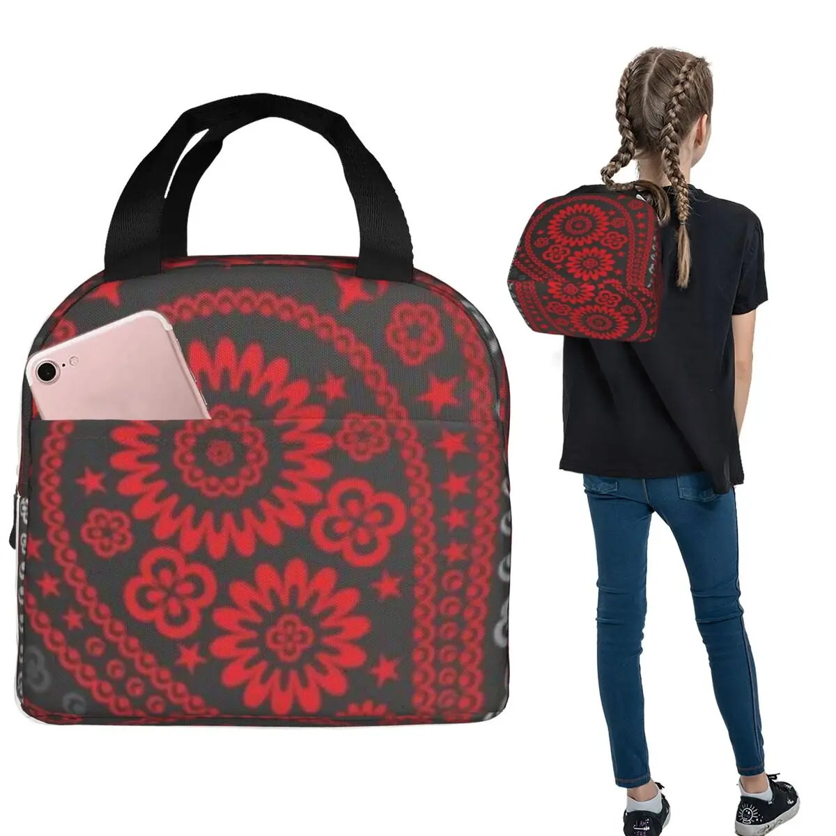 Red Paisley Mandala Insulated Lunch Bag for Women Children Portable Food Boxes Thermal Lunch Box Tote
Red Paisley Mandala Insulated Lunch Bag for Women Children Portable Food Boxes Thermal Lunch Box Tote
