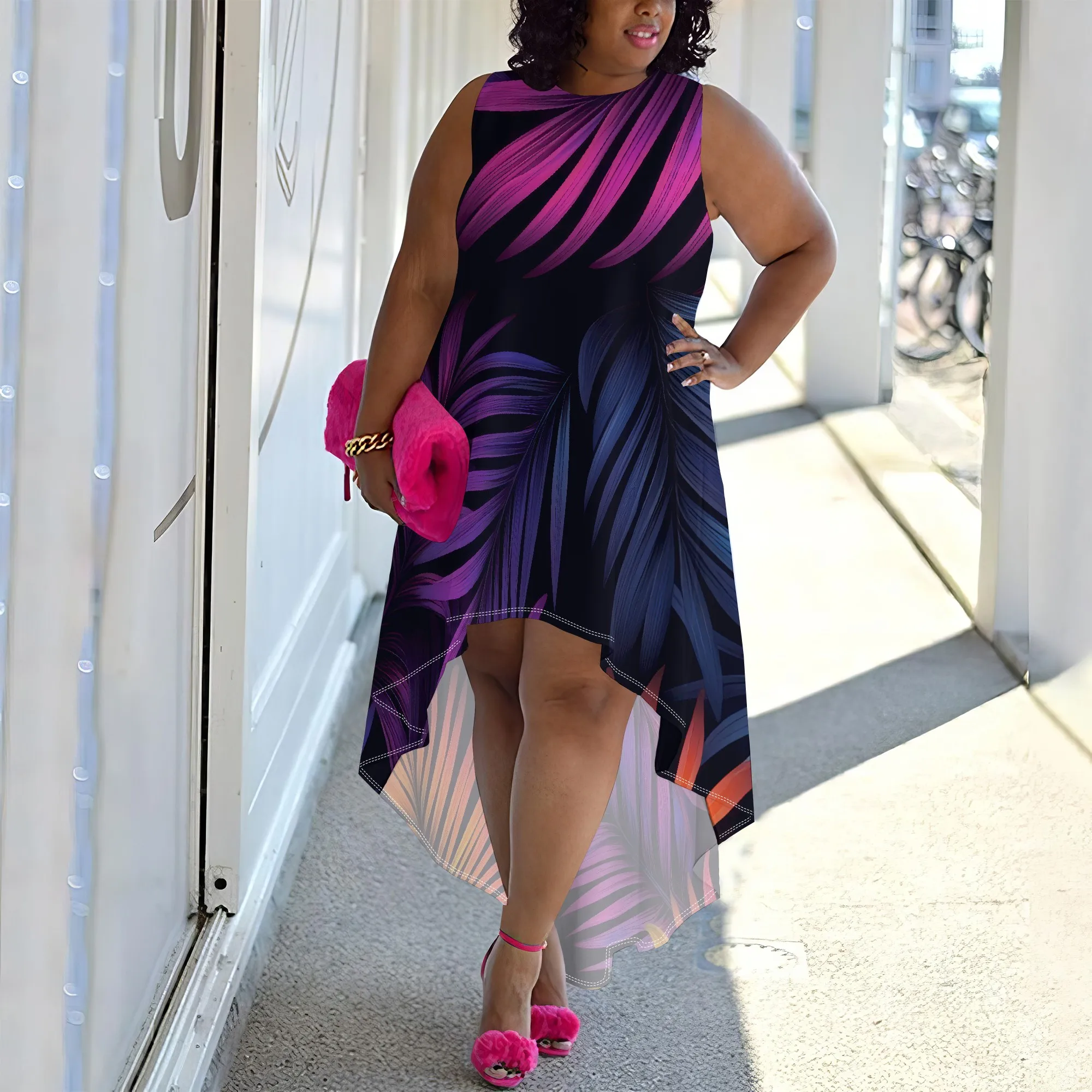 Plus Size Sleeveless Purple Floral High-Low Dress for Women, Elegant Summer Party Dress
Plus Size Sleeveless Purple Floral High-Low Dress for Women, Elegant Summer Party Dress