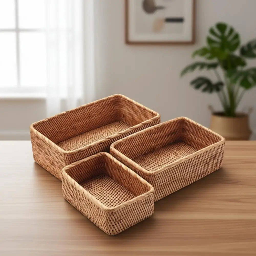 Set of 3 Natural Woven Rattan Baskets for Storage and Organization
Set of 3 Natural Woven Rattan Baskets for Storage and Organization