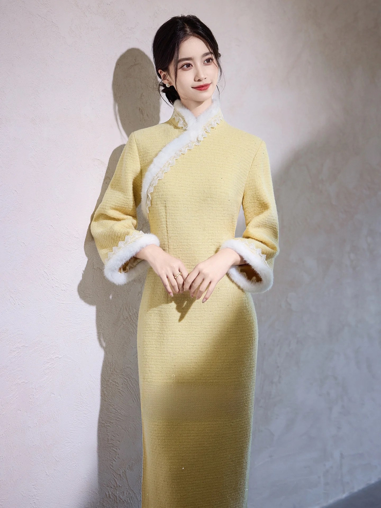 Yellow Long Sve Qipao Winter Clothes Thiened Fce High End Ele Autumn Winter Traditional Chinese Sle Long Dr
Yellow Long Sve Qipao Winter Clothes Thiened Fce High End Ele Autumn Winter Traditional Chinese Sle Long Dr