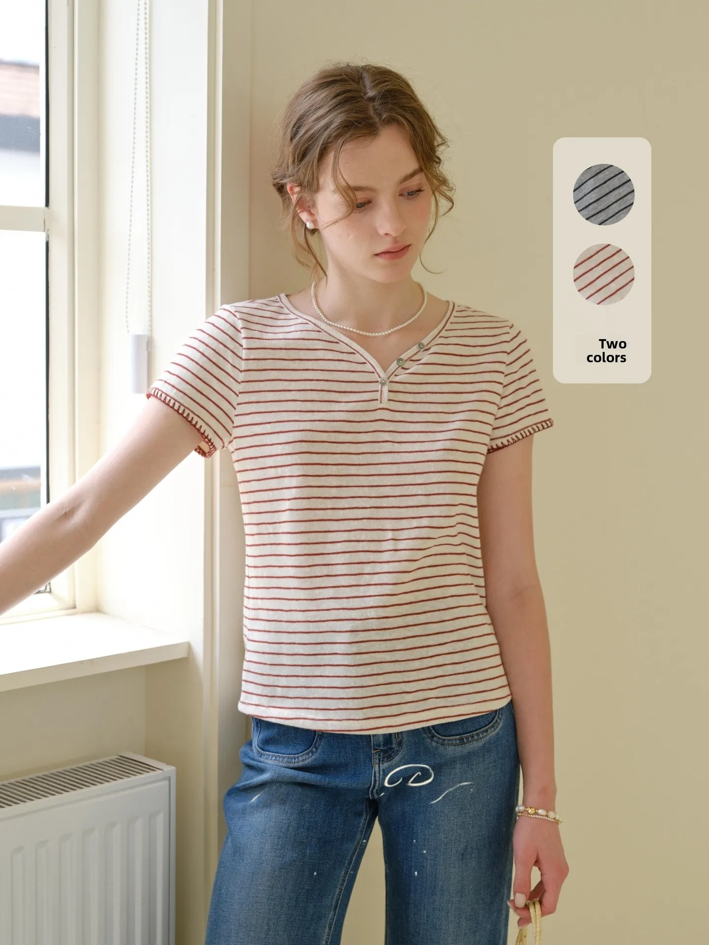 Slim Fit Stripe Short Sleeve Heart Neck V Neck T Shirt Women's Fashion French Style Cotton Casual Summer Top Simple Retro
Slim Fit Stripe Short Sleeve Heart Neck V Neck T Shirt Women's Fashion French Style Cotton Casual Summer Top Simple Retro