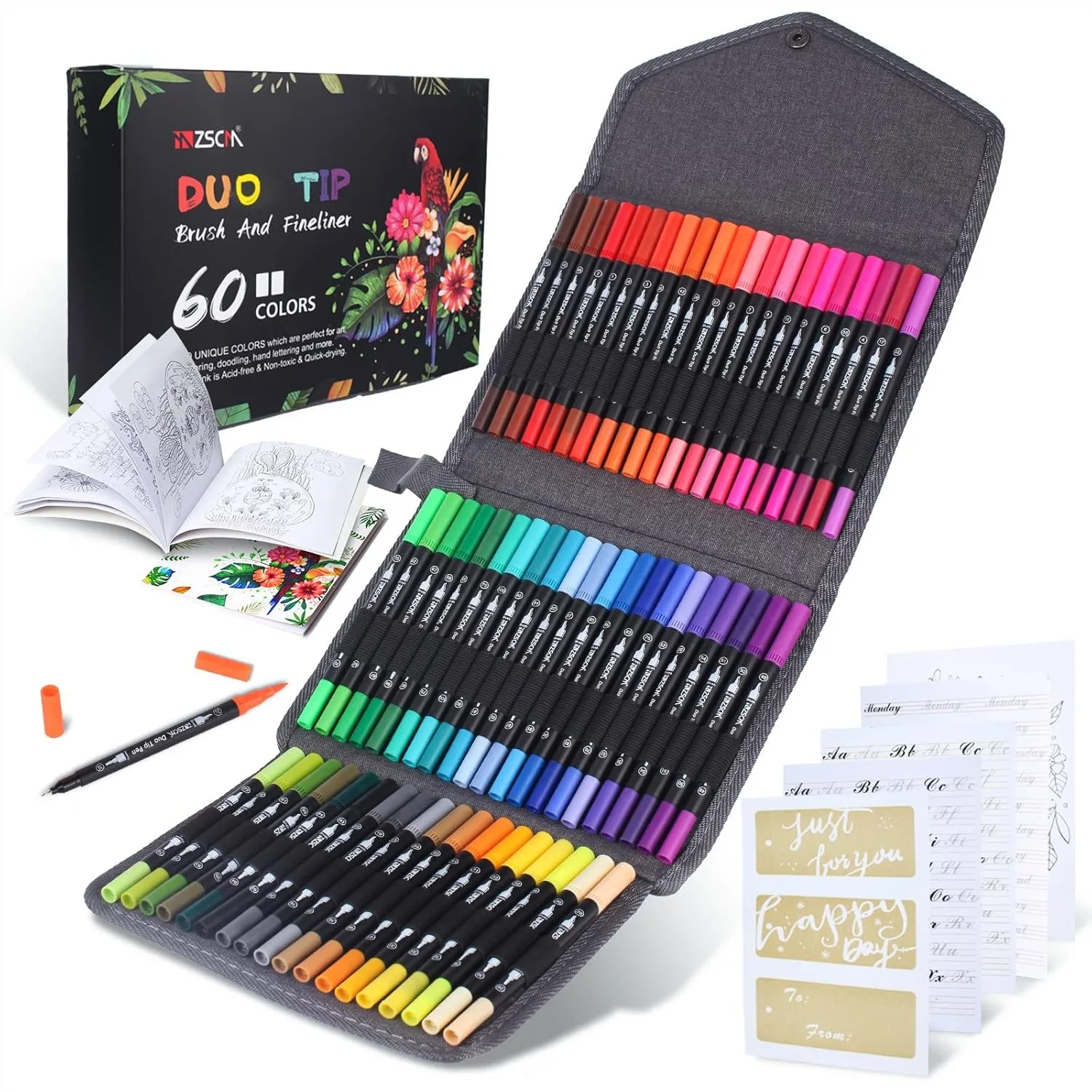 60 Colors Markers for Adult Coloring Books No Bleeding - Duo Tip Brush Pen for Calligraphy Drawing Sketching & Journaling
60 Colors Markers for Adult Coloring Books No Bleeding - Duo Tip Brush Pen for Calligraphy Drawing Sketching & Journaling
