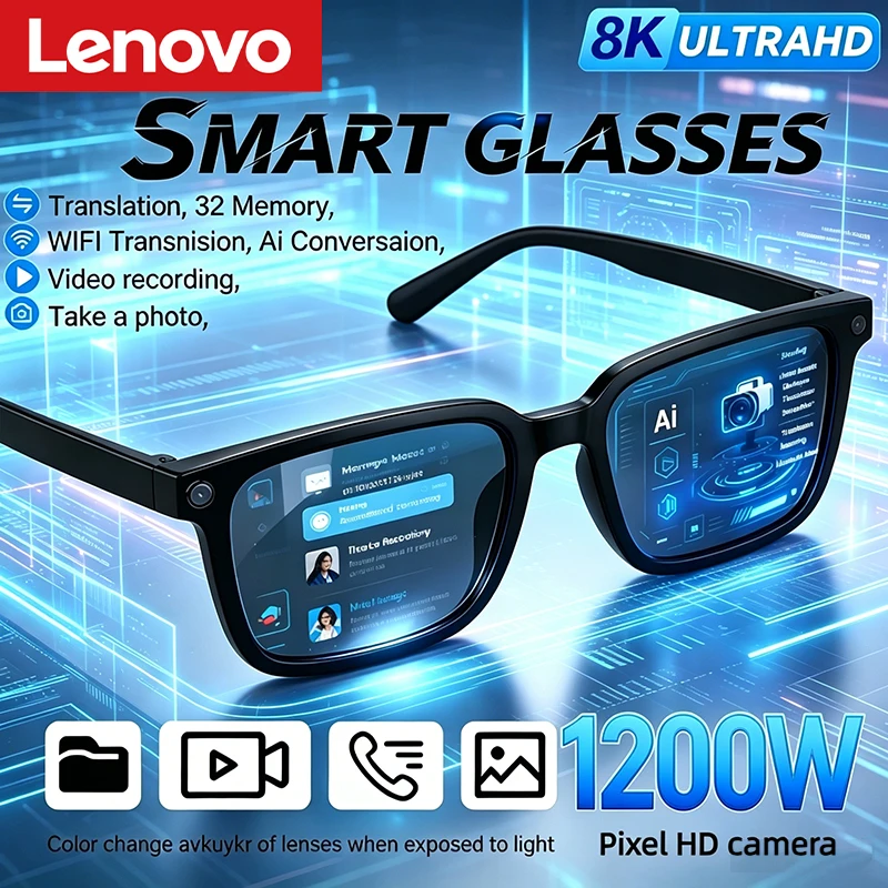 Lenovo AI Smart Glasses AI Translation 1200MP HD Camera 8K Shooting Image Bluetooth Call Recording Music Smart Sunglasses 2026
Lenovo AI Smart Glasses AI Translation 1200MP HD Camera 8K Shooting Image Bluetooth Call Recording Music Smart Sunglasses 2026