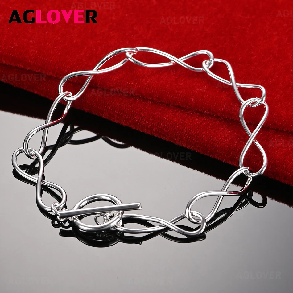 AGLOVER 925 Sterling Silver 8-shaped Lock Bracelet Charming Woman Wedding Party Jewelry
AGLOVER 925 Sterling Silver 8-shaped Lock Bracelet Charming Woman Wedding Party Jewelry