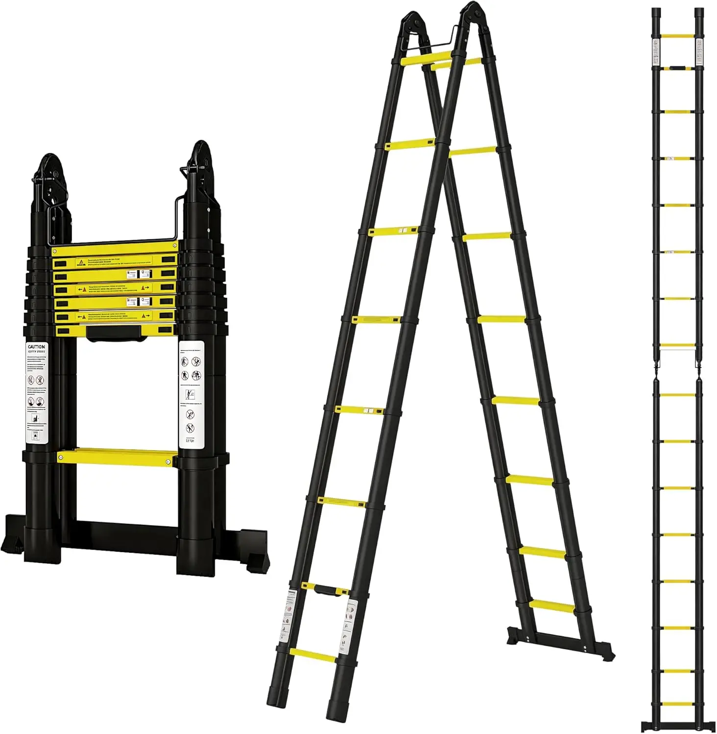 16.5Ft Telescoping Ladder A Frame with Stabilizer Bar, 330 LBS Capacity, Collapsible Extension Ladder for House, Roof, RV (Black+Yellow)
16.5Ft Telescoping Ladder A Frame with Stabilizer Bar, 330 LBS Capacity, Collapsible Extension Ladder for House, Roof, RV (Black+Yellow)