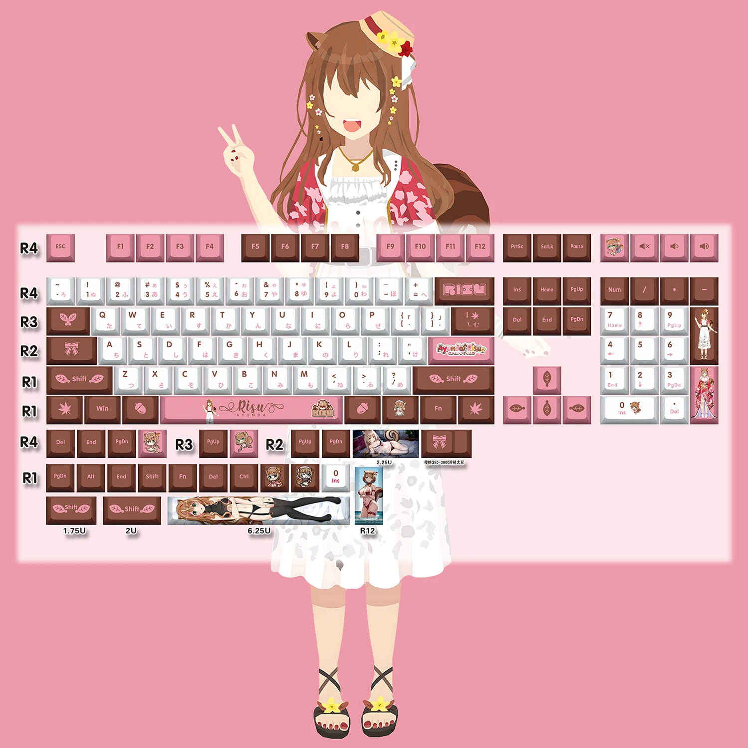 132 клавиши Ayunda Risu колпачки для клавиш PBT Vtuber Hololive чехол для ключей DYE сублимационный переключатель Cherry MX Axis Keycap механическая клавиатура
132 клавиши Ayunda Risu колпачки для клавиш PBT Vtuber Hololive чехол для ключей DYE сублимационный переключатель Cherry MX Axis Keycap механическая клавиатура