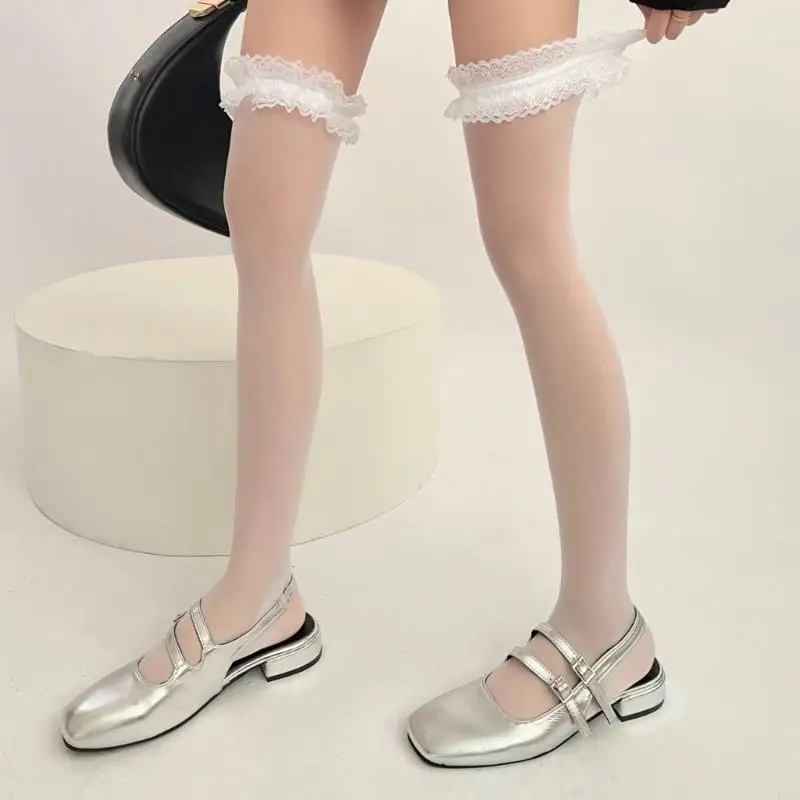 72XE Womens Vintage Ruffle Lace Top Thigh High Stockings Sheer Dots Pattern Over Knee Socks For Daily Outfits Cosplay Hosiery
72XE Womens Vintage Ruffle Lace Top Thigh High Stockings Sheer Dots Pattern Over Knee Socks For Daily Outfits Cosplay Hosiery
