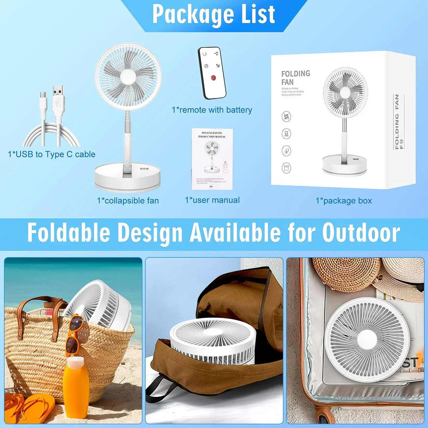 Portable Oscillating Standing Fan with Remote Controller Foldable Desk Fan Rechargeable Battery Powered Pedestal Fan for Camping
Portable Oscillating Standing Fan with Remote Controller Foldable Desk Fan Rechargeable Battery Powered Pedestal Fan for Camping