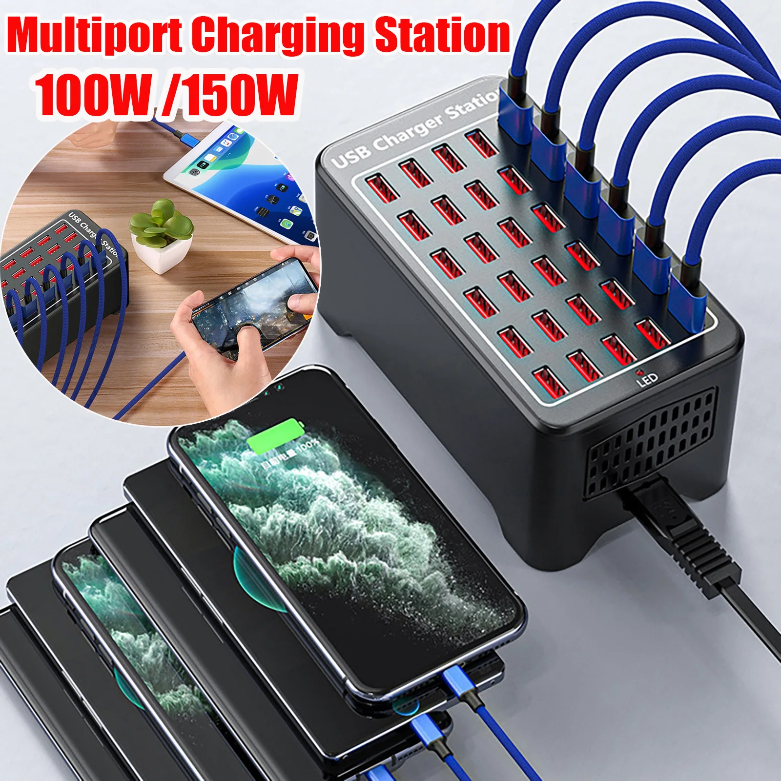 100W 150W Universal Multifunctiona USB Charger 15 Port 30 Port 2.4A MAX Fast Charging Station for IPad IPhone 11 12 13 Pro Max
100W 150W Universal Multifunctiona USB Charger 15 Port 30 Port 2.4A MAX Fast Charging Station for IPad IPhone 11 12 13 Pro Max