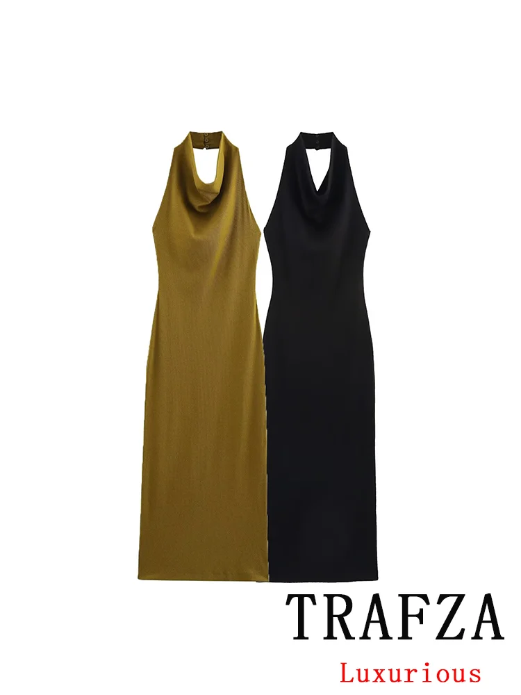 TRAFZA Vintage Casual Sexy Women Dress Solid Halter Sleeveless Knit Straight Vestidos Chic New Fashion 2025 Spring Summer Dress
TRAFZA Vintage Casual Sexy Women Dress Solid Halter Sleeveless Knit Straight Vestidos Chic New Fashion 2025 Spring Summer Dress