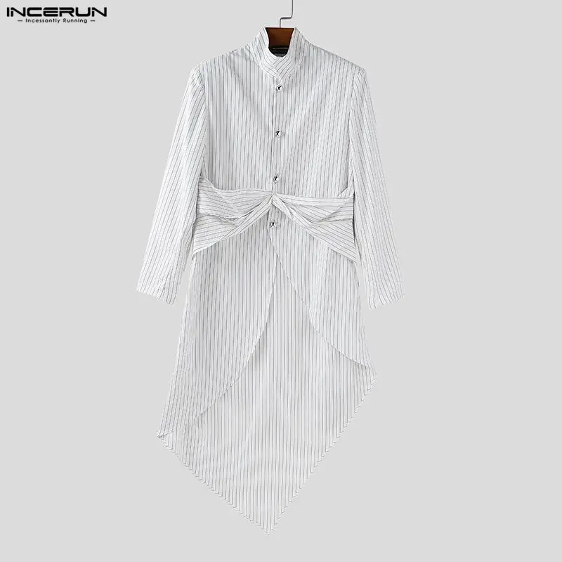 INCERUN Мужская полосатая рубашка с воротником-стойкой и длинным рукавом на пуговицах, длинные стильные рубашки нестандартной формы, мужская уличная модная повседневная мужская одежда
INCERUN Мужская полосатая рубашка с воротником-стойкой и длинным рукавом на пуговицах, длинные стильные рубашки нестандартной формы, мужская уличная модная повседневная мужская одежда
