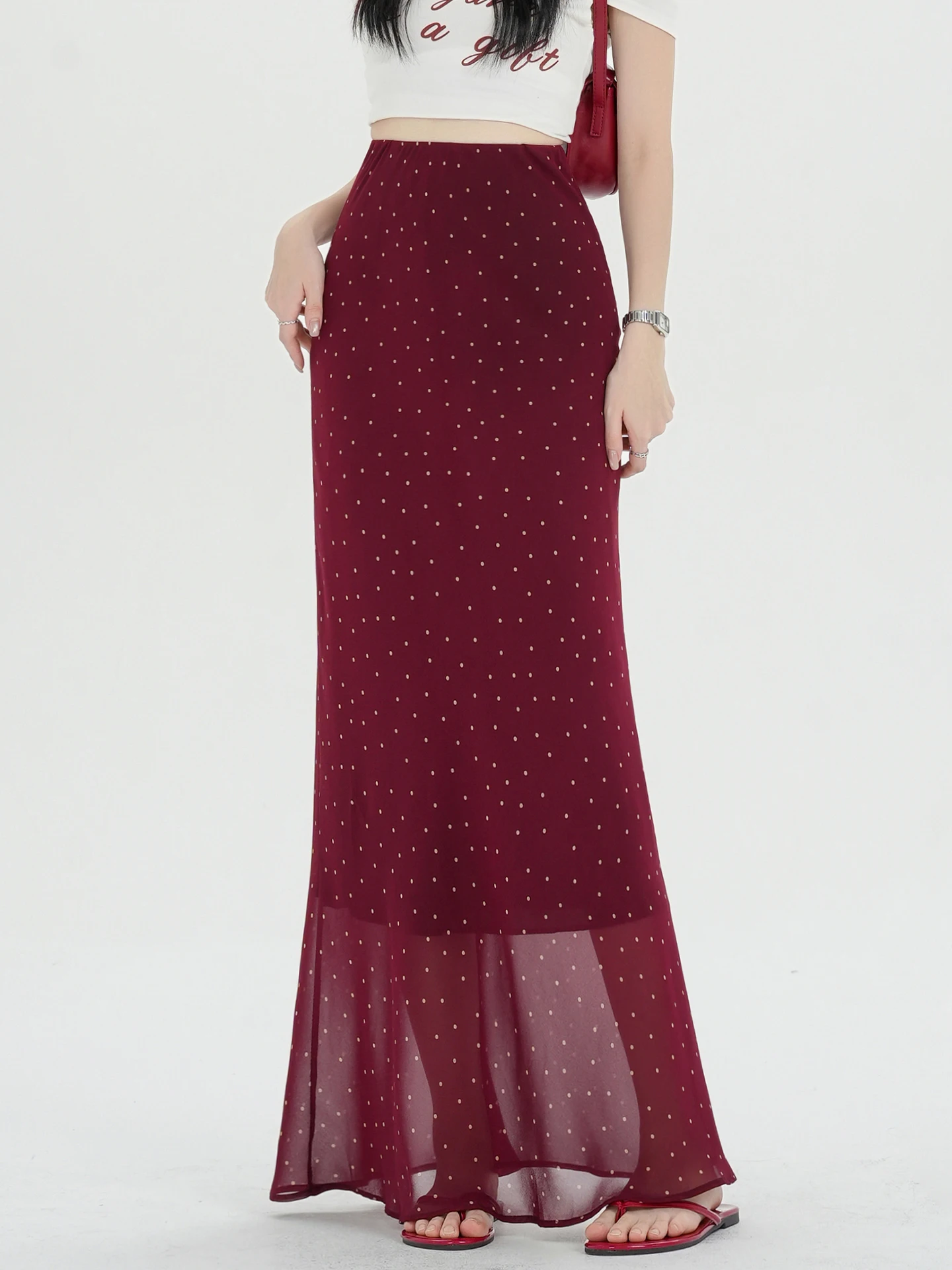 Summer Polka Dot Chiffon Fish Tail Half Skirt Women's High Waist Slim A-Line Long Skirt Cover Hip City Walk Commute Style
Summer Polka Dot Chiffon Fish Tail Half Skirt Women's High Waist Slim A-Line Long Skirt Cover Hip City Walk Commute Style