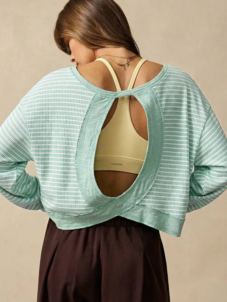 Backless Striped Long Sleeve Sports Top For Women Loose Fit Yoga Gym Beach Cover Up
Backless Striped Long Sleeve Sports Top For Women Loose Fit Yoga Gym Beach Cover Up