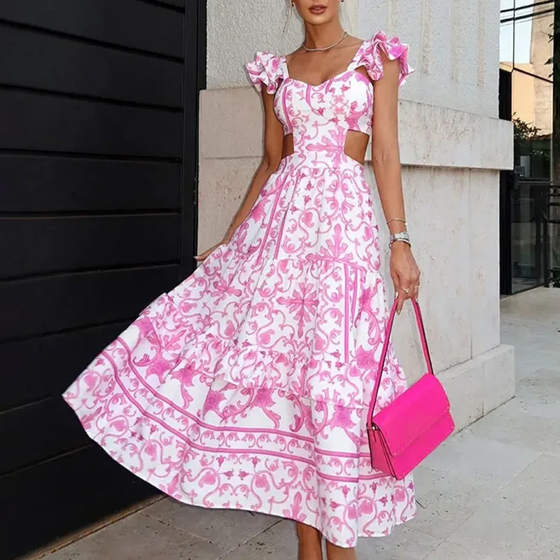 Women Elegant Print Floral Hollow Out Long Dress Vintage V Neck Backless Slim Dresses Lady Street Beach Party Evening Vestidos
Women Elegant Print Floral Hollow Out Long Dress Vintage V Neck Backless Slim Dresses Lady Street Beach Party Evening Vestidos