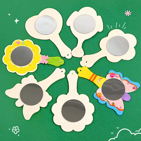 Creative DIY Hand-painted Mirrors Cute MIni Unfinished Wooden Handheld Mirrors Craft Mirrors Children's Craft Activities