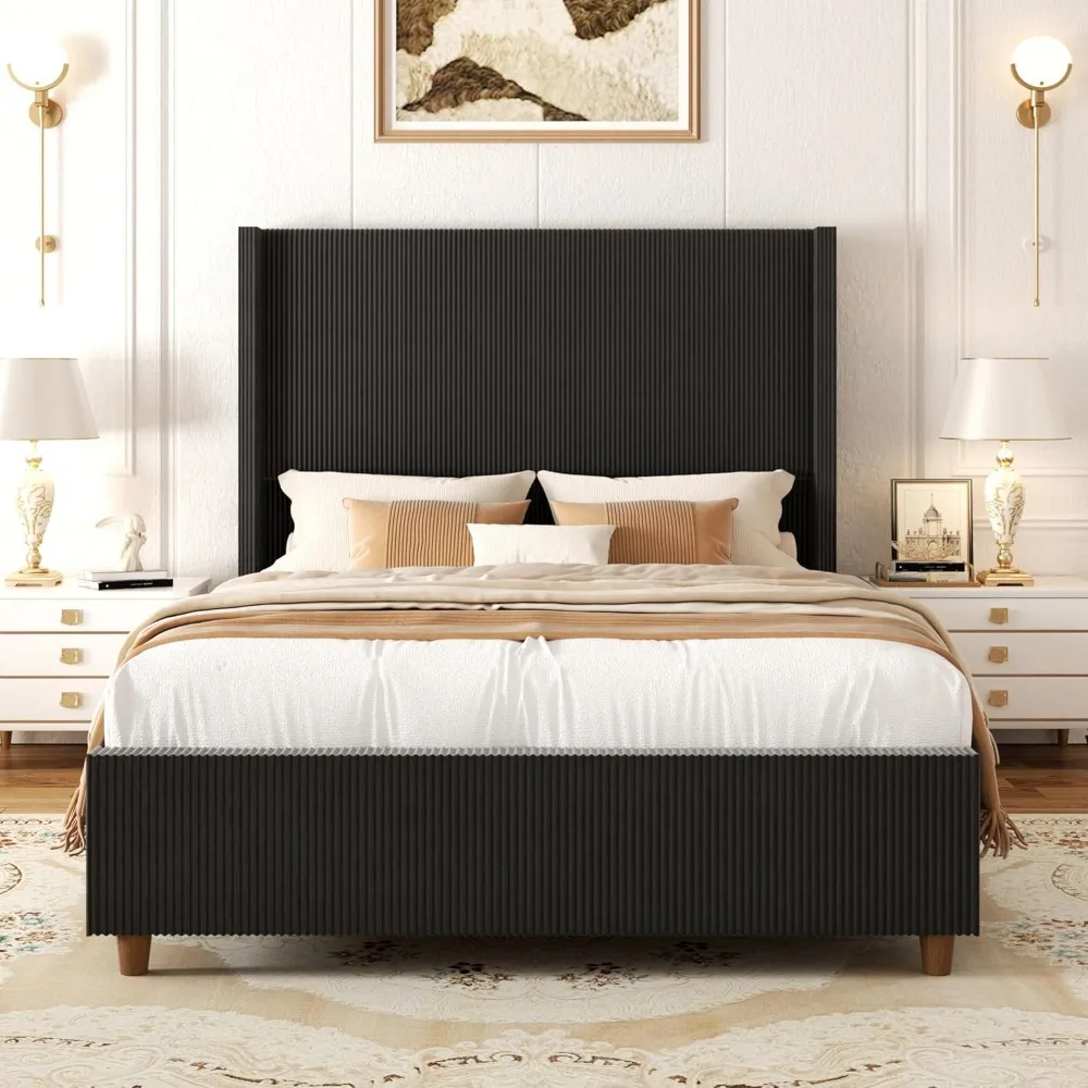 58’’ Tall Queen Size Bed Frame with Corduroy Upholstered Platform Bed, Extra Wingback Headboard and Vertical Stripe, Box Spring
58’’ Tall Queen Size Bed Frame with Corduroy Upholstered Platform Bed, Extra Wingback Headboard and Vertical Stripe, Box Spring