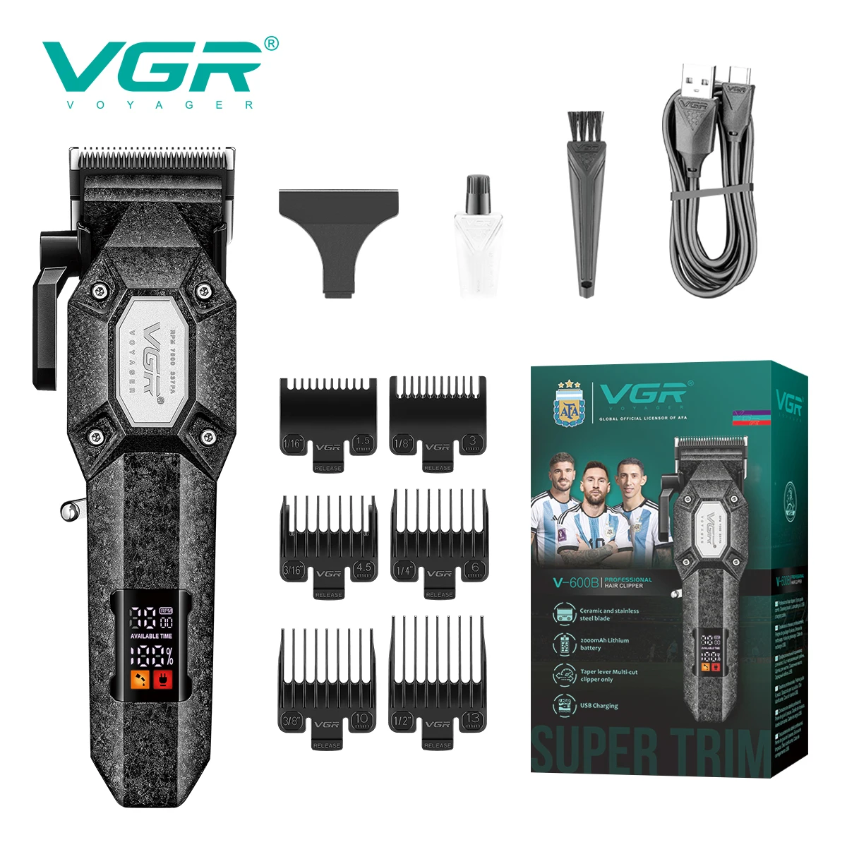 VGR electric men's hair clipper LED intelligent digital hair trimmer frosted multi gear adjustable electric push shear V-600B
VGR electric men's hair clipper LED intelligent digital hair trimmer frosted multi gear adjustable electric push shear V-600B